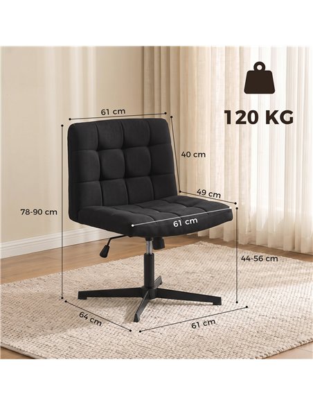HOMCOM Armless Office Chair, Cross Legged Linen Computer Desk Vanity Chair with Wide Seat, Rocking Function, Black - pic 207362 | FastDaddyshop