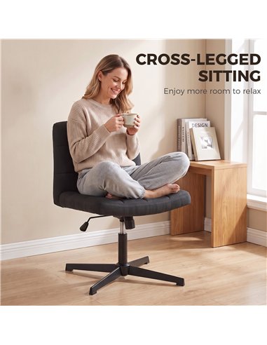 HOMCOM Armless Office Chair, Cross Legged Linen Computer Desk Vanity Chair with Wide Seat, Rocking Function, Black
