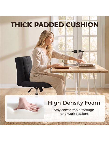 HOMCOM Armless Office Chair, Cross Legged Linen Computer Desk Vanity Chair with Wide Seat, Rocking Function, Black - pic 207364 | FastDaddyshop