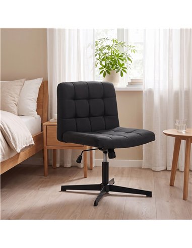 HOMCOM Armless Office Chair, Cross Legged Linen Computer Desk Vanity Chair with Wide Seat, Rocking Function, Black