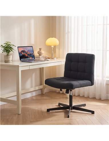 HOMCOM Armless Office Chair, Cross Legged Linen Computer Desk Vanity Chair with Wide Seat, Rocking Function, Black