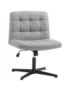 HOMCOM Armless Office Chair, Cross Legged Linen Computer Desk Vanity Chair with Wide Seat, Rocking Function, Grey