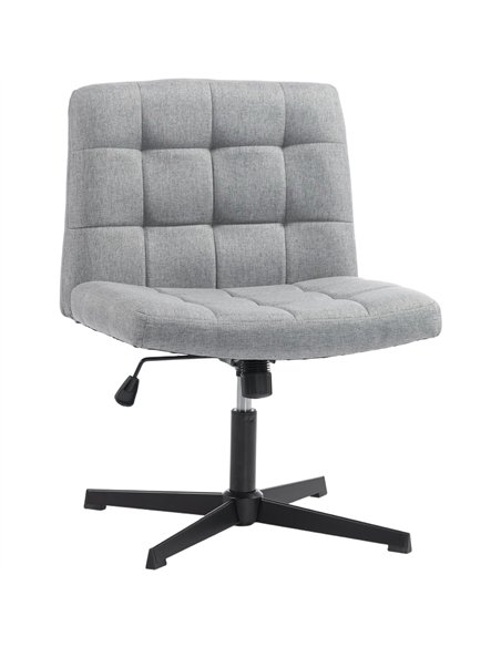 HOMCOM Armless Office Chair, Cross Legged Linen Computer Desk Vanity Chair with Wide Seat, Rocking Function, Grey - pic 207369 | FastDaddyshop