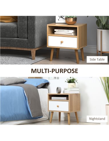 HOMCOM Bedside Cabinet with Drawer and Shelf, Natural