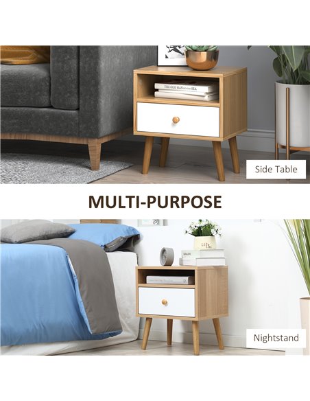 HOMCOM Bedside Cabinet with Drawer and Shelf, Natural - pic 20737 | FastDaddyshop