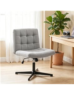 HOMCOM Armless Office Chair, Cross Legged Linen Computer Desk Vanity Chair with Wide Seat, Rocking Function, Grey 2