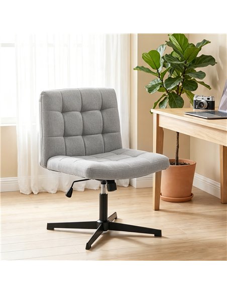 HOMCOM Armless Office Chair, Cross Legged Linen Computer Desk Vanity Chair with Wide Seat, Rocking Function, Grey - pic 207370 | FastDaddyshop