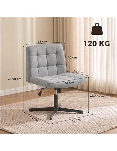 HOMCOM Armless Office Chair, Cross Legged Linen Computer Desk Vanity Chair with Wide Seat, Rocking Function, Grey