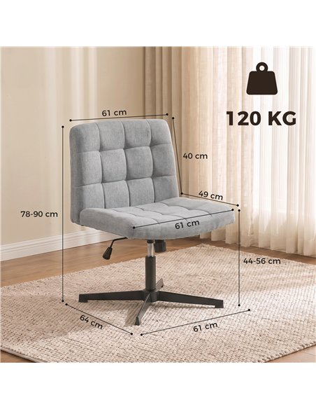 HOMCOM Armless Office Chair, Cross Legged Linen Computer Desk Vanity Chair with Wide Seat, Rocking Function, Grey - pic 207371 | FastDaddyshop