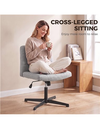 HOMCOM Armless Office Chair, Cross Legged Linen Computer Desk Vanity Chair with Wide Seat, Rocking Function, Grey