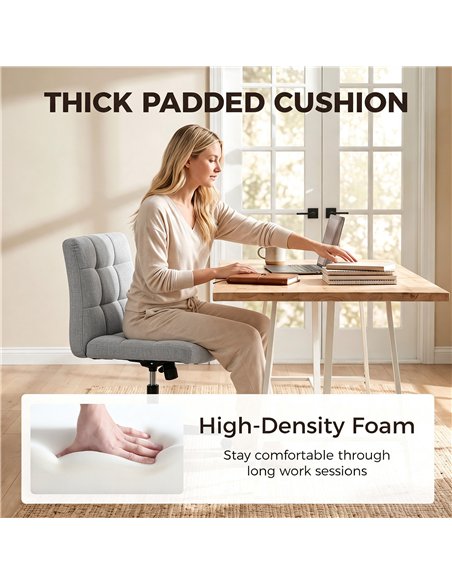 HOMCOM Armless Office Chair, Cross Legged Linen Computer Desk Vanity Chair with Wide Seat, Rocking Function, Grey - pic 207373 | FastDaddyshop