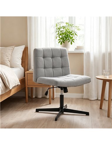 HOMCOM Armless Office Chair, Cross Legged Linen Computer Desk Vanity Chair with Wide Seat, Rocking Function, Grey