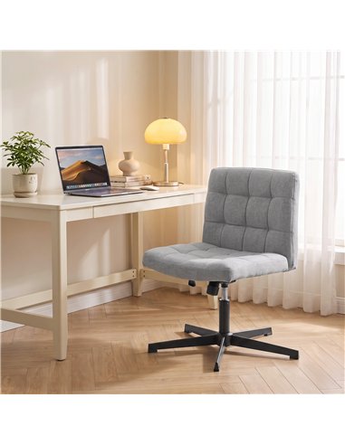 HOMCOM Armless Office Chair, Cross Legged Linen Computer Desk Vanity Chair with Wide Seat, Rocking Function, Grey