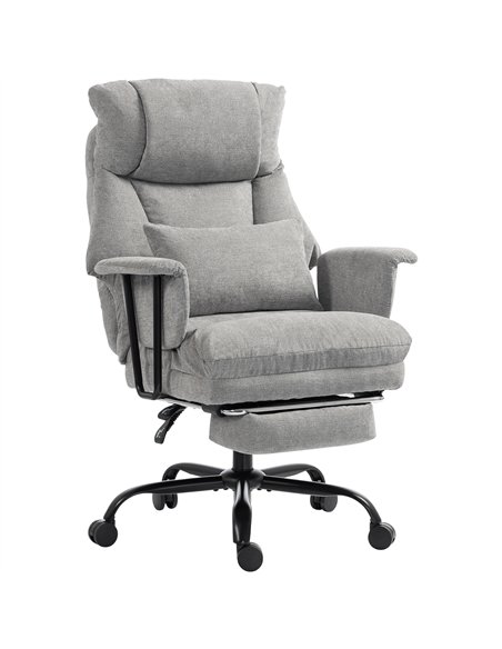HOMCOM Office Chair, 180kg Heavy Duty Linen Computer Desk Chair with Lumbar Support, Wide Seat, Spring Cushion, Grey - pic 207378 | FastDaddyshop