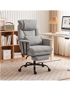 HOMCOM Office Chair, 180kg Heavy Duty Linen Computer Desk Chair with Lumbar Support, Wide Seat, Spring Cushion, Grey 2