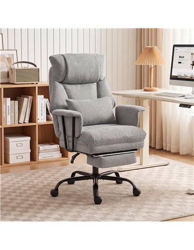 HOMCOM Office Chair, 180kg Heavy Duty Linen Computer Desk Chair with Lumbar Support, Wide Seat, Spring Cushion, Grey