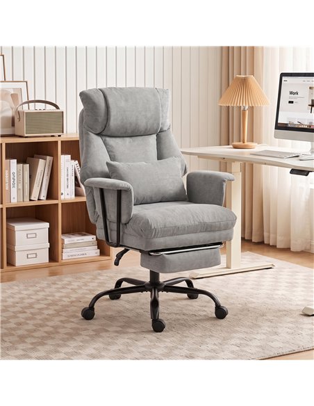 HOMCOM Office Chair, 180kg Heavy Duty Linen Computer Desk Chair with Lumbar Support, Wide Seat, Spring Cushion, Grey - pic 207379 | FastDaddyshop