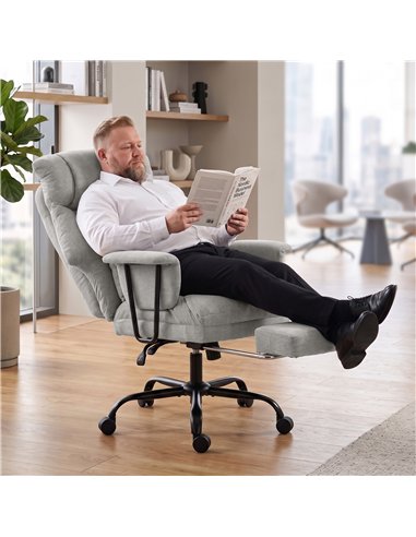 HOMCOM Office Chair, 180kg Heavy Duty Linen Computer Desk Chair with Lumbar Support, Wide Seat, Spring Cushion, Grey