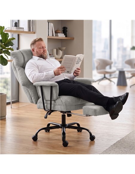HOMCOM Office Chair, 180kg Heavy Duty Linen Computer Desk Chair with Lumbar Support, Wide Seat, Spring Cushion, Grey - pic 207385 | FastDaddyshop