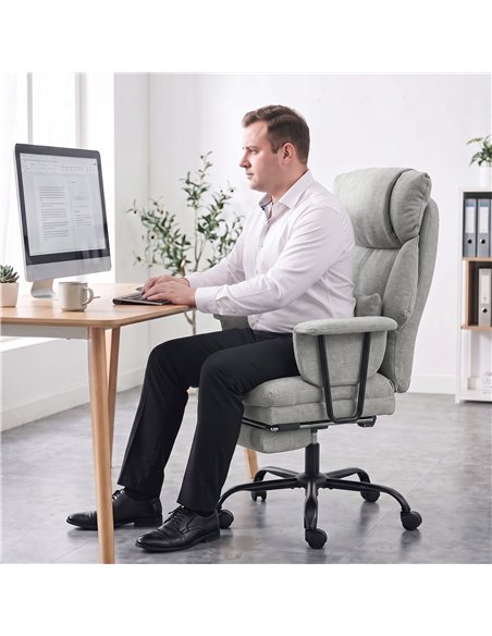 HOMCOM Office Chair, 180kg Heavy Duty Linen Computer Desk Chair with Lumbar Support, Wide Seat, Spring Cushion, Grey - pic 207386 | FastDaddyshop