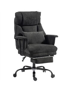 HOMCOM Office Chair, 180kg Heavy Duty Linen Computer Desk Chair with Lumbar Support, Wide Seat, Spring Cushion, Black