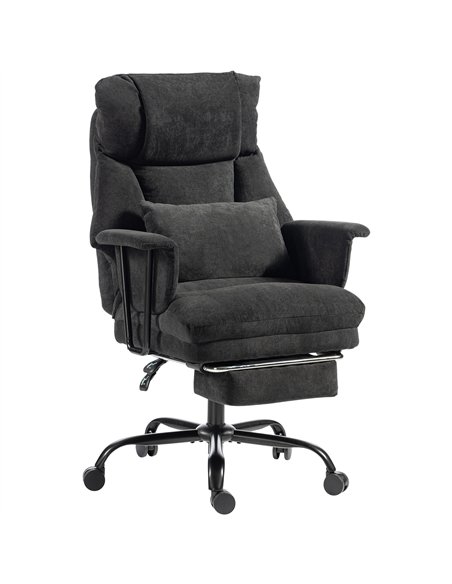 HOMCOM Office Chair, 180kg Heavy Duty Linen Computer Desk Chair with Lumbar Support, Wide Seat, Spring Cushion, Black - pic 207387 | FastDaddyshop