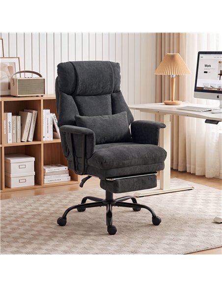 HOMCOM Office Chair, 180kg Heavy Duty Linen Computer Desk Chair with Lumbar Support, Wide Seat, Spring Cushion, Black - pic 207388 | FastDaddyshop