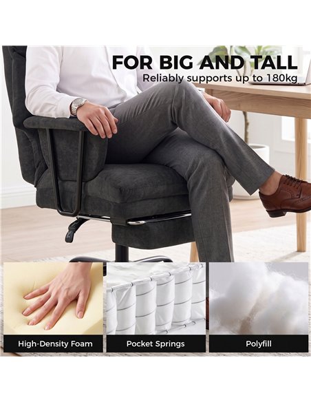 HOMCOM Office Chair, 180kg Heavy Duty Linen Computer Desk Chair with Lumbar Support, Wide Seat, Spring Cushion, Black - pic 207391 | FastDaddyshop