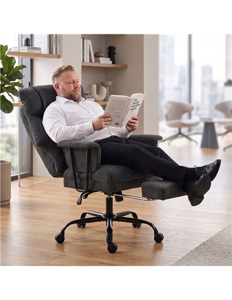 HOMCOM Office Chair, 180kg Heavy Duty Linen Computer Desk Chair with Lumbar Support, Wide Seat, Spring Cushion, Black - pic 207394 | FastDaddyshop