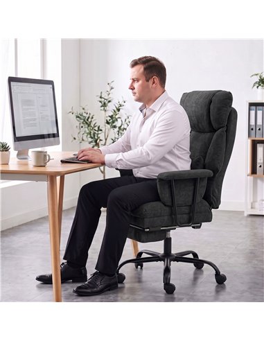 HOMCOM Office Chair, 180kg Heavy Duty Linen Computer Desk Chair with Lumbar Support, Wide Seat, Spring Cushion, Black