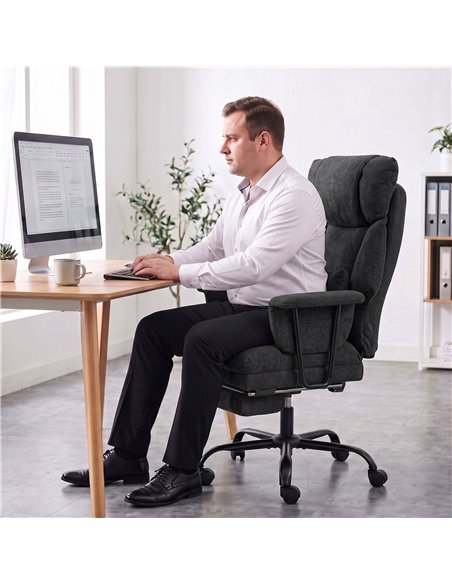 HOMCOM Office Chair, 180kg Heavy Duty Linen Computer Desk Chair with Lumbar Support, Wide Seat, Spring Cushion, Black - pic 207395 | FastDaddyshop