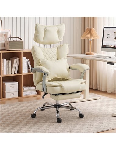 HOMCOM Executive Office Chair, PU Big and Tall Office Chair 180 kg with Wide Seat, Reclining, Lumbar Support, Beige