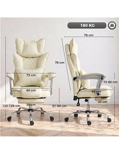 HOMCOM Executive Office Chair, PU Big and Tall Office Chair 180 kg with Wide Seat, Reclining, Lumbar Support, Beige