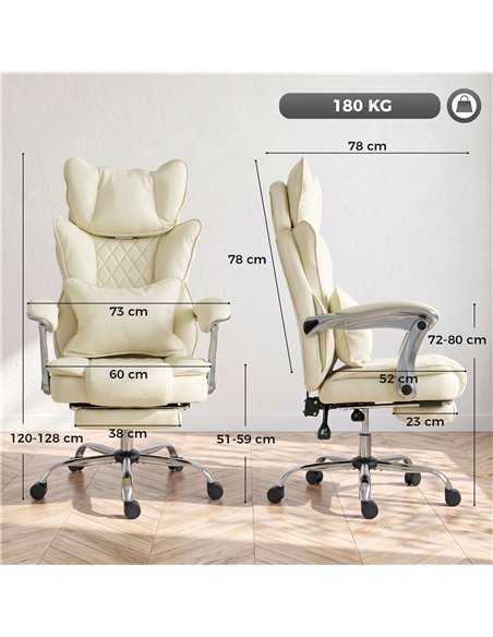 HOMCOM Executive Office Chair, PU Big and Tall Office Chair 180 kg with Wide Seat, Reclining, Lumbar Support, Beige - pic 207398 | FastDaddyshop