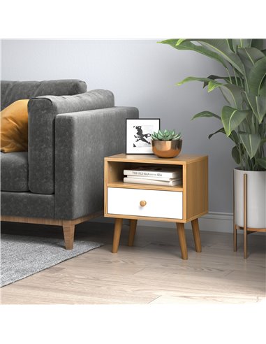 HOMCOM Bedside Table, Bedside Cabinet with Drawer and Shelf, Modern Nightstand, End Table for Living Room, Bedroom, Natural