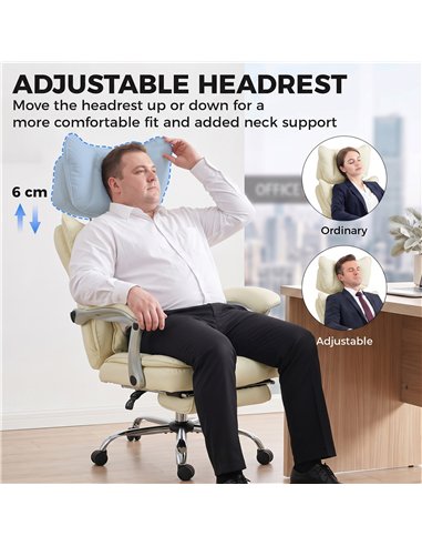 HOMCOM Executive Office Chair, PU Big and Tall Office Chair 180 kg with Wide Seat, Reclining, Lumbar Support, Beige