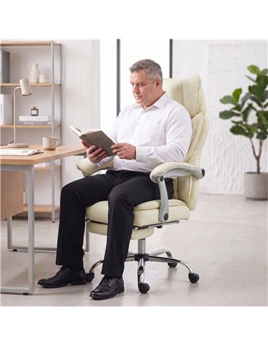HOMCOM Executive Office Chair, PU Big and Tall Office Chair 180 kg with Wide Seat, Reclining, Lumbar Support, Beige