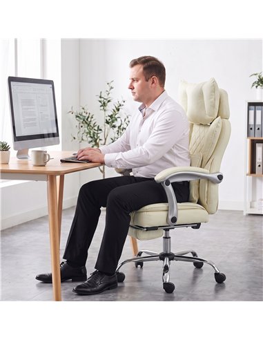 HOMCOM Executive Office Chair, PU Big and Tall Office Chair 180 kg with Wide Seat, Reclining, Lumbar Support, Beige