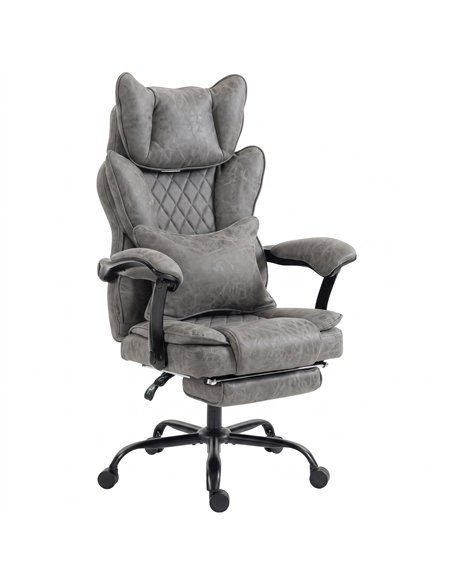 HOMCOM Executive Office Chair, Leathaire Big and Tall Office Chair 180 kg with Wide Seat, Reclining, Lumbar Support, Grey - pic 207405 | FastDaddyshop