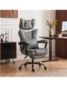 HOMCOM Executive Office Chair, Leathaire Big and Tall Office Chair 180 kg with Wide Seat, Reclining, Lumbar Support, Grey 2