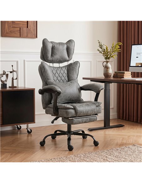 HOMCOM Executive Office Chair, Leathaire Big and Tall Office Chair 180 kg with Wide Seat, Reclining, Lumbar Support, Grey - pic 207406 | FastDaddyshop