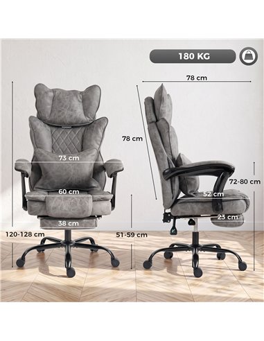 HOMCOM Executive Office Chair, Leathaire Big and Tall Office Chair 180 kg with Wide Seat, Reclining, Lumbar Support, Grey
