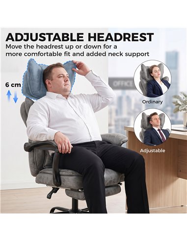 HOMCOM Executive Office Chair, Leathaire Big and Tall Office Chair 180 kg with Wide Seat, Reclining, Lumbar Support, Grey