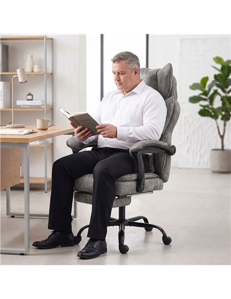 HOMCOM Executive Office Chair, Leathaire Big and Tall Office Chair 180 kg with Wide Seat, Reclining, Lumbar Support, Grey - pic 207412 | FastDaddyshop
