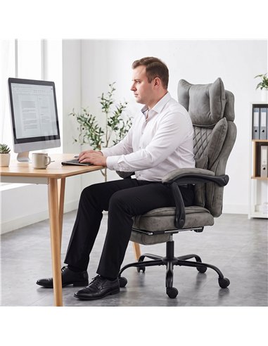 HOMCOM Executive Office Chair, Leathaire Big and Tall Office Chair 180 kg with Wide Seat, Reclining, Lumbar Support, Grey