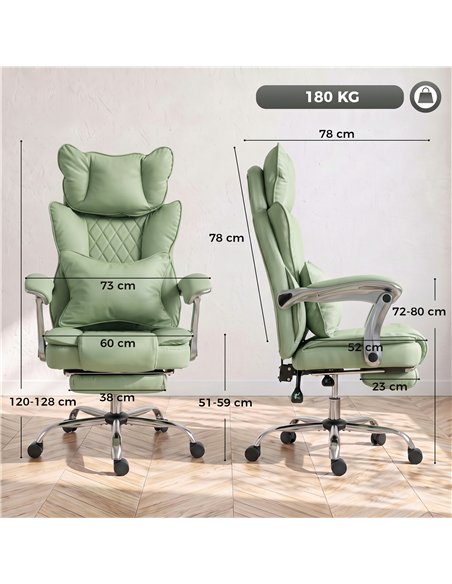 HOMCOM Executive Office Chair, PU Big and Tall Office Chair 180 kg with Wide Seat, Reclining, Lumbar Support, Light Green - pic 207416 | FastDaddyshop