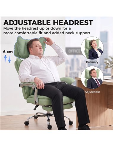HOMCOM Executive Office Chair, PU Big and Tall Office Chair 180 kg with Wide Seat, Reclining, Lumbar Support, Light Green