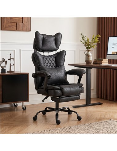 HOMCOM Executive Office Chair, Leathaire Big and Tall Office Chair 180 kg with Wide Seat, Reclining, Lumbar Support, Black
