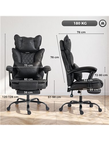HOMCOM Executive Office Chair, Leathaire Big and Tall Office Chair 180 kg with Wide Seat, Reclining, Lumbar Support, Black