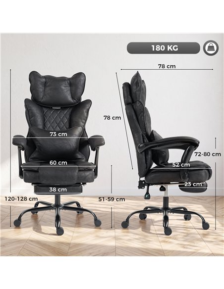 HOMCOM Executive Office Chair, Leathaire Big and Tall Office Chair 180 kg with Wide Seat, Reclining, Lumbar Support, Black - pic 207425 | FastDaddyshop